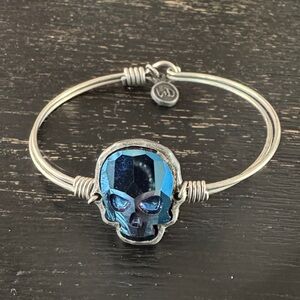 Luca + Danni Silver Bangle with Blue Crystal Skull—Swarovski Crystal